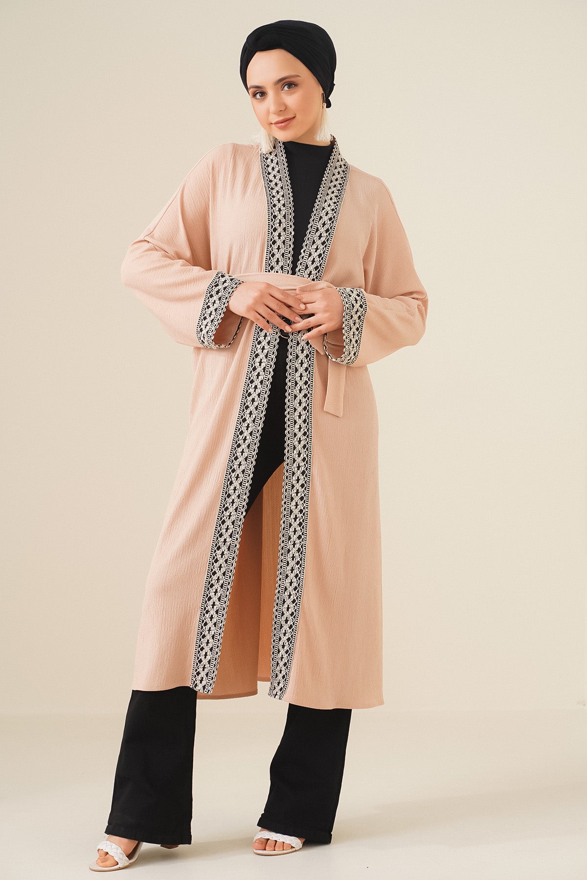5865 nakişli örme uzun kimono - Justyol