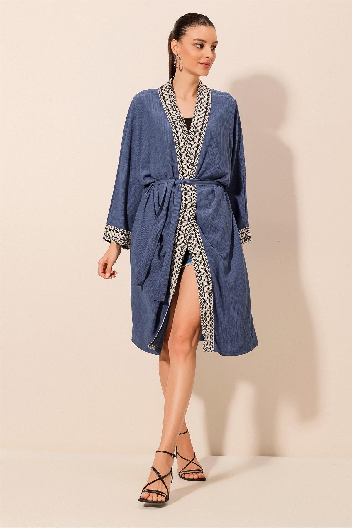 5865 nakişli örme uzun kimono - Justyol