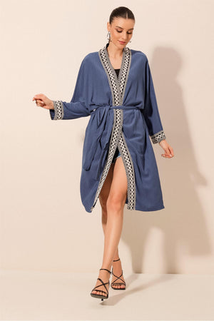 5865 nakişli örme uzun kimono - Justyol