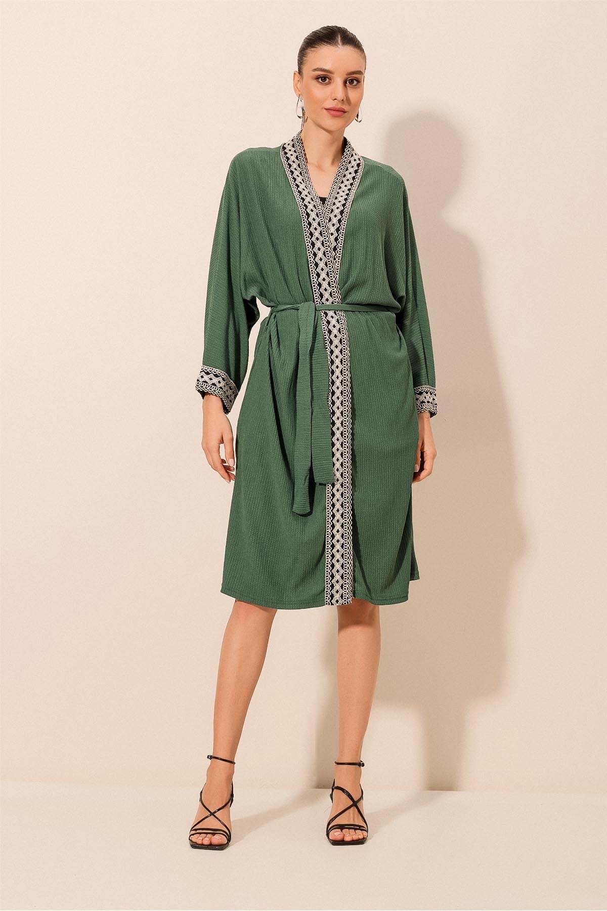 5865 nakişli örme uzun kimono - Justyol