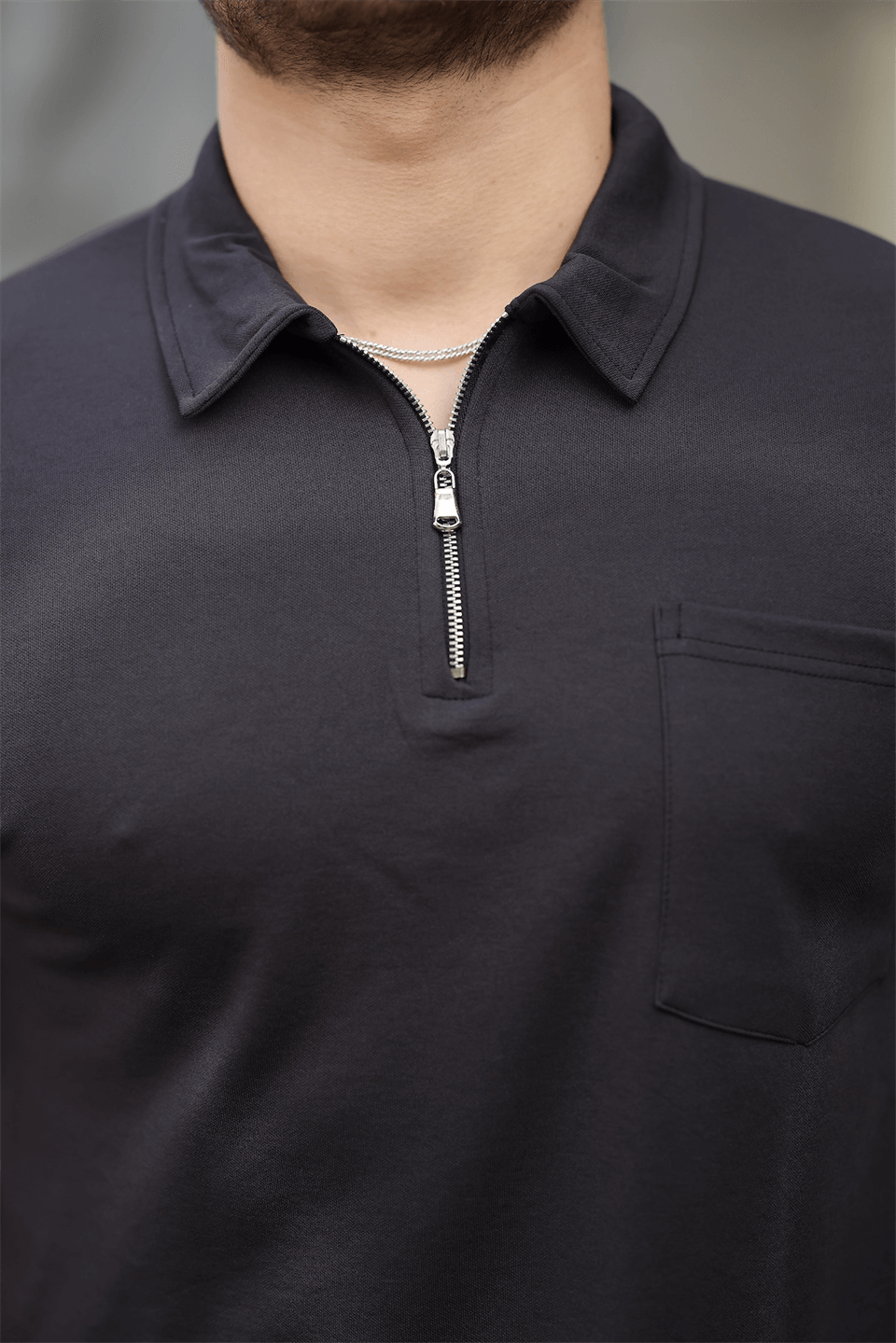 yarim fermuar tek cepli erkek t-shirt - Justyol