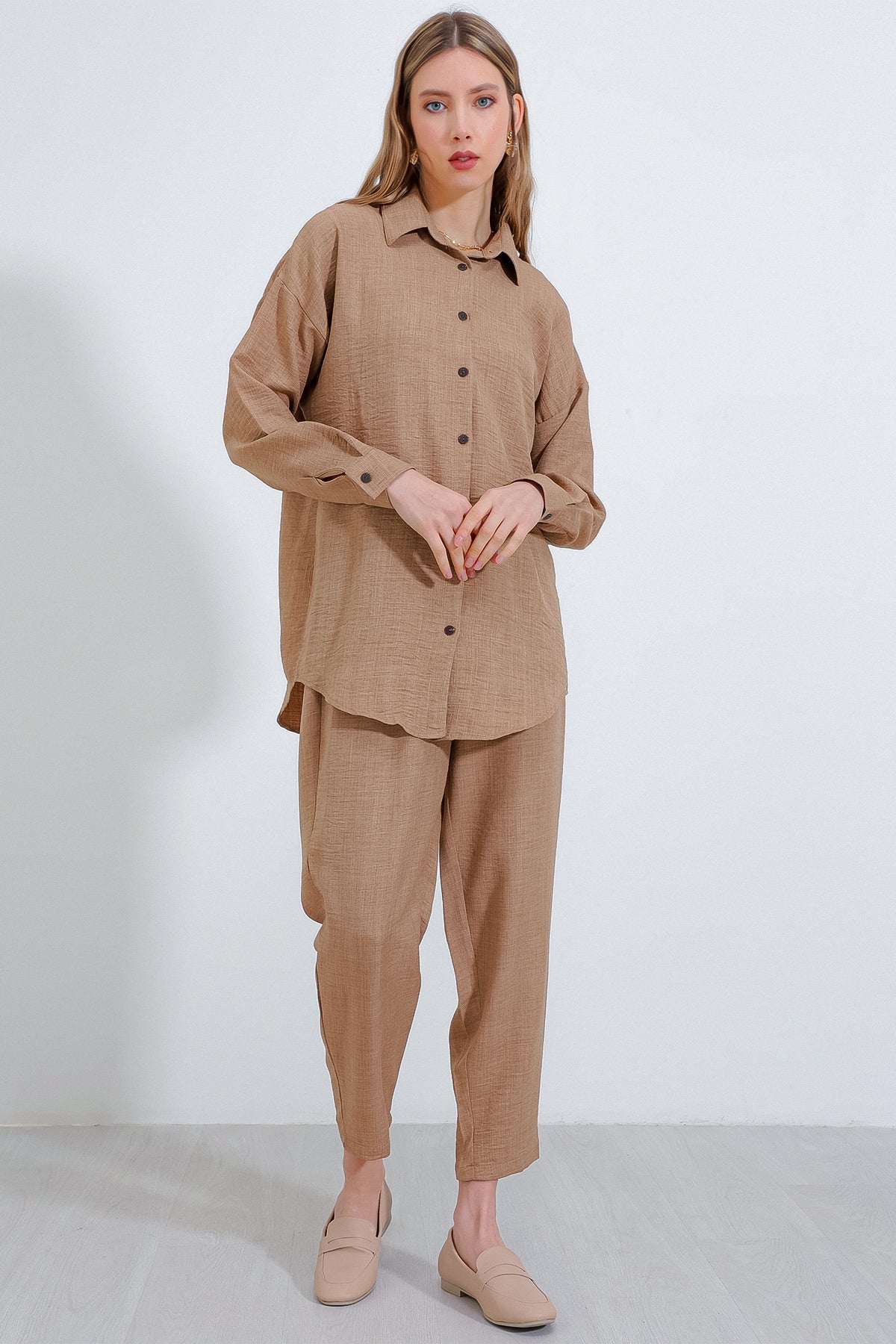 kadinoversize keten alt üst takim 6622 - Justyol