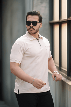 yarim fermuar tek cepli erkek t-shirt - Justyol