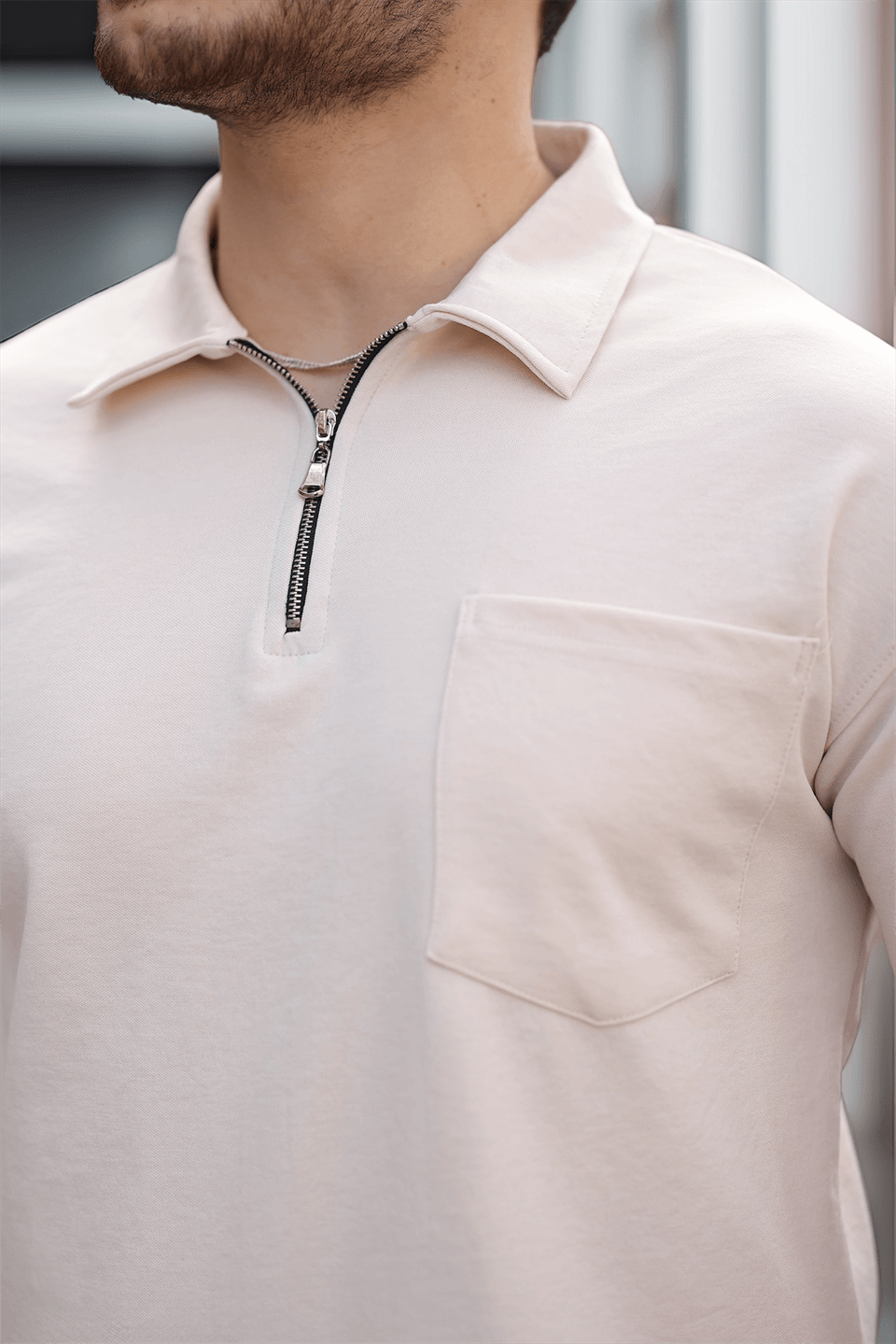 yarim fermuar tek cepli erkek t-shirt - Justyol