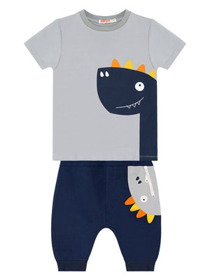 fermuar dino erkek çocuk t-shirt kapri şort takim - Justyol