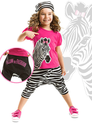 zebra fashion kiz çocuk t-shirt kapri şort takim - Justyol
