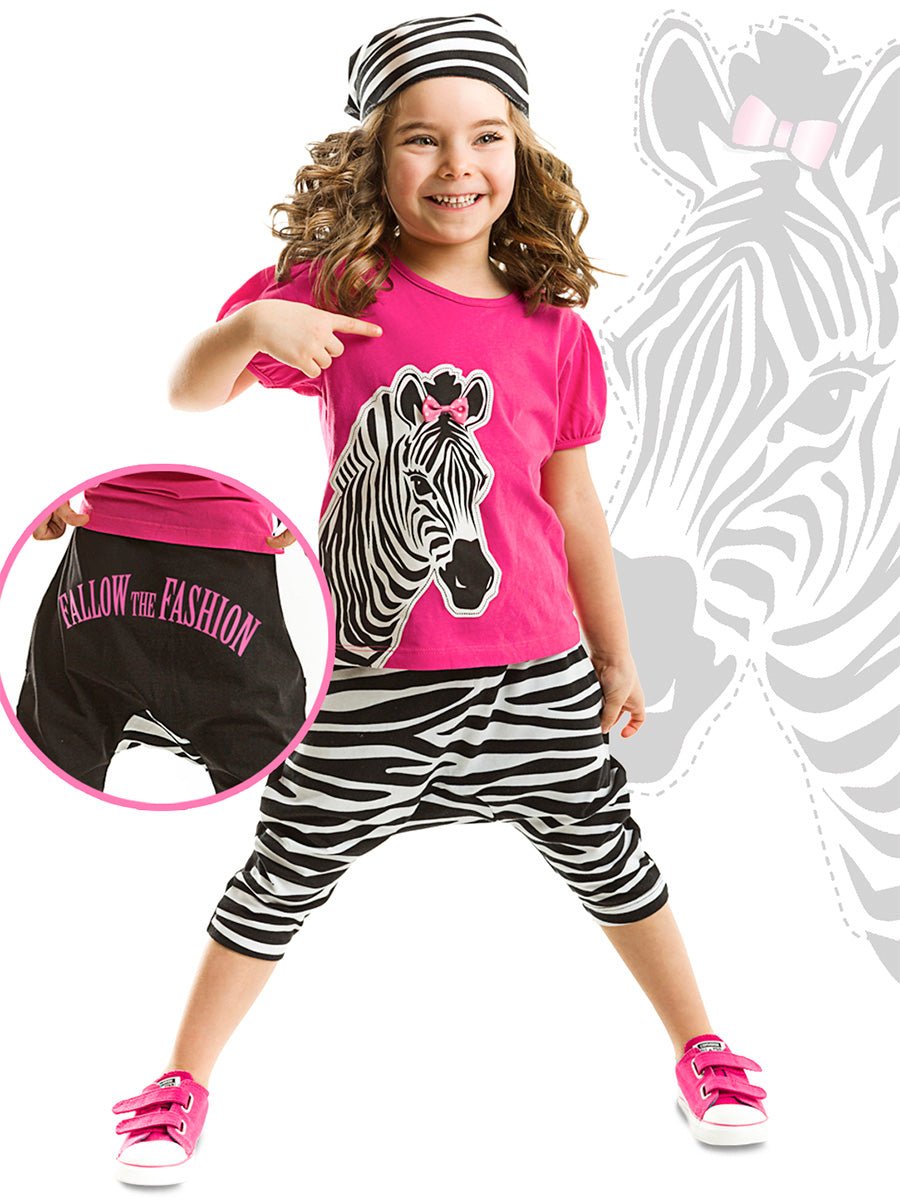 zebra fashion kiz çocuk t-shirt kapri şort takim - Justyol