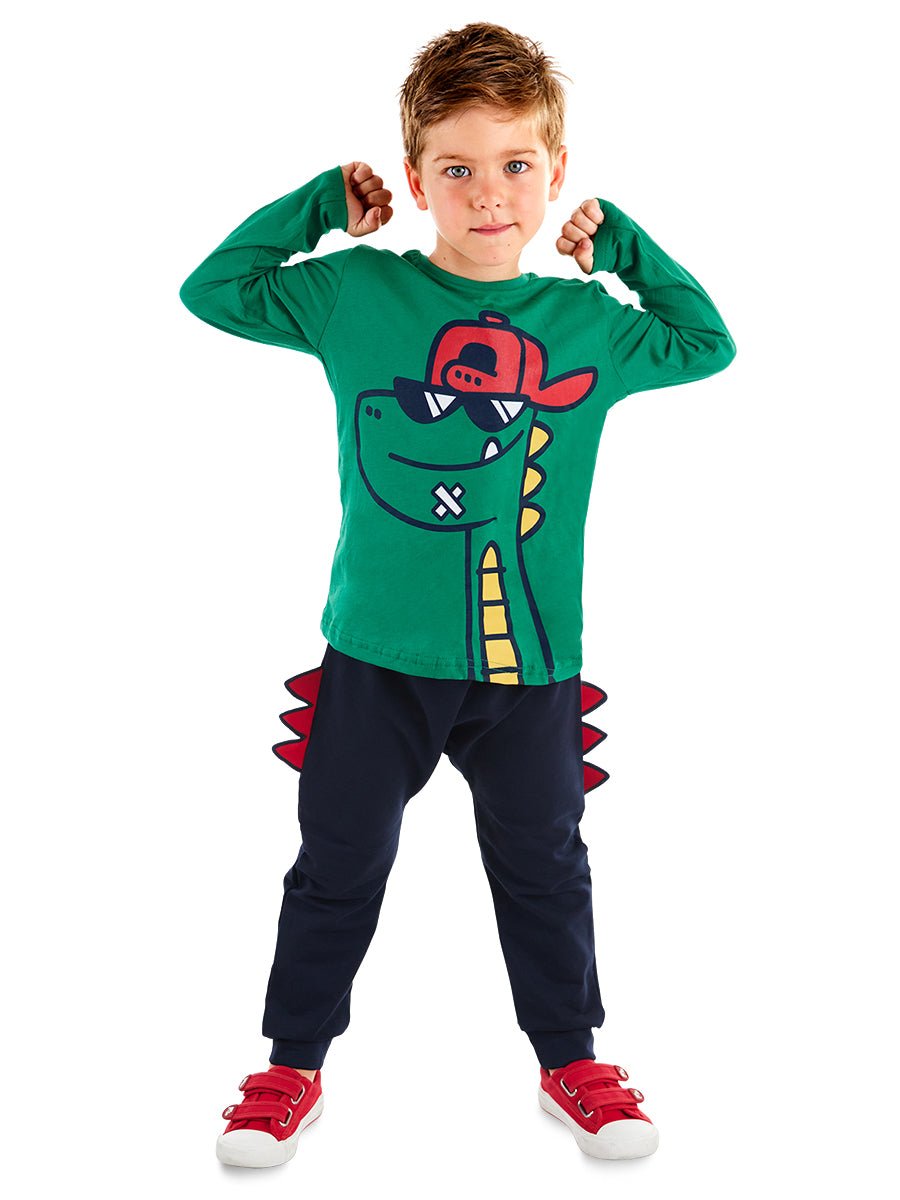 gözlüklü dino erkek çocuk t-shirt pantolon takim - Justyol