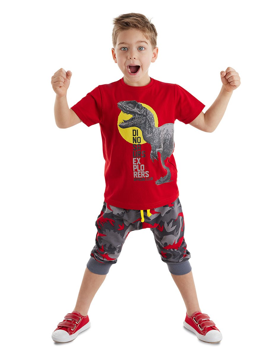 dino kamuflaj erkek çocuk t-shirt kapri şort takim - Justyol