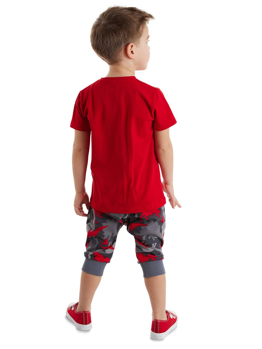 dino kamuflaj erkek çocuk t-shirt kapri şort takim - Justyol