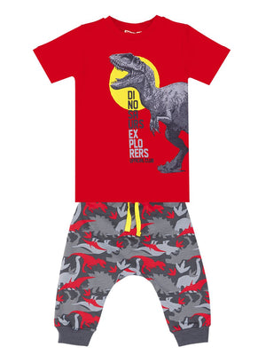 dino kamuflaj erkek çocuk t-shirt kapri şort takim - Justyol