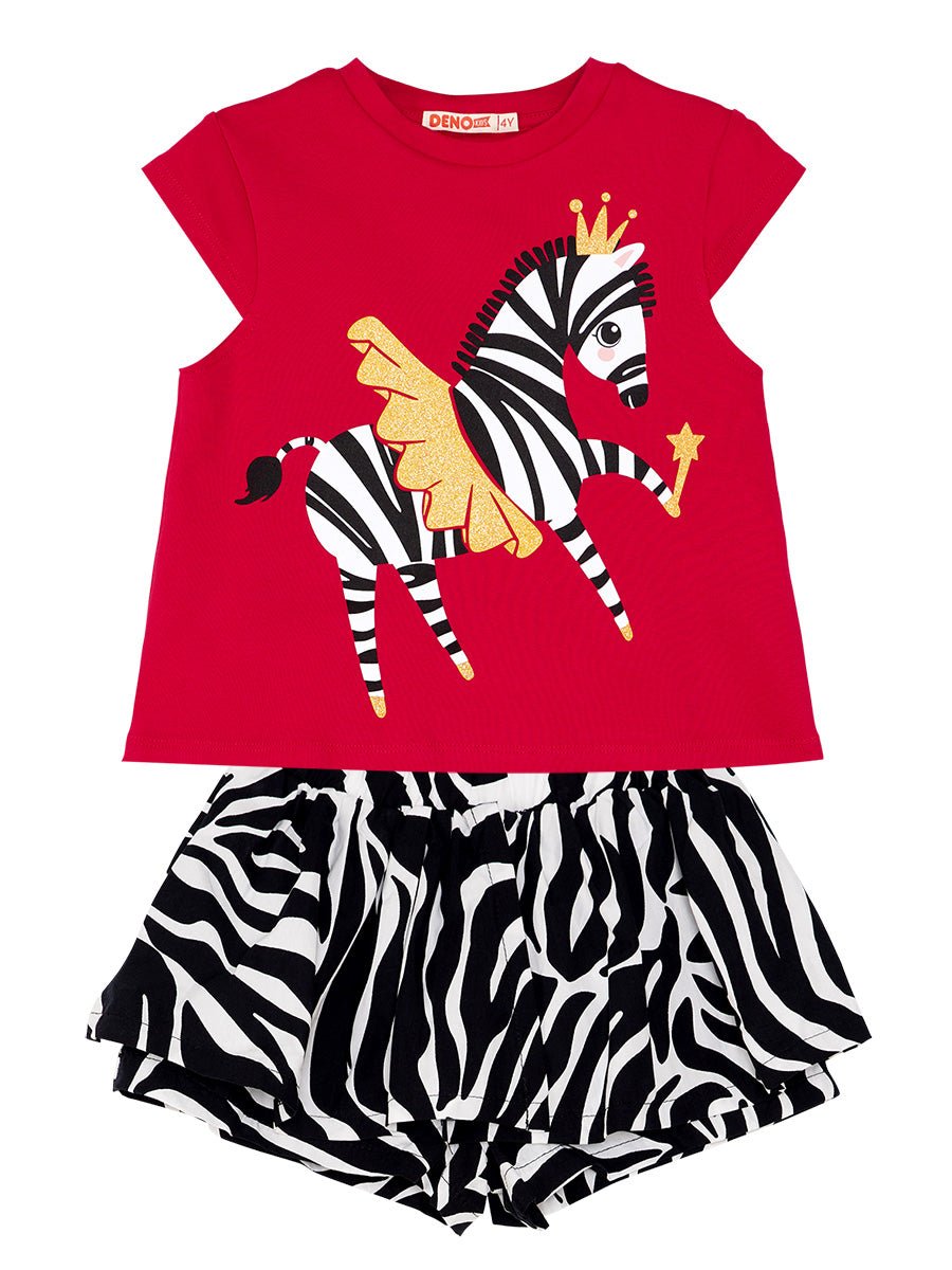 balerin zebra kiz çocuk t-shirt şort takim - Justyol
