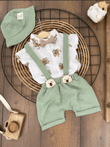 Ayıcık Desen Gömlek&Salopet Şapkalı Set - Justyol