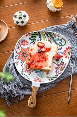 Ceramic Salad Plates with Handle,Porcelain Dinner Plates,Colorful Floral Pattern Serving Plate for Desserts Sandwiches Dishes 접시 MU Group