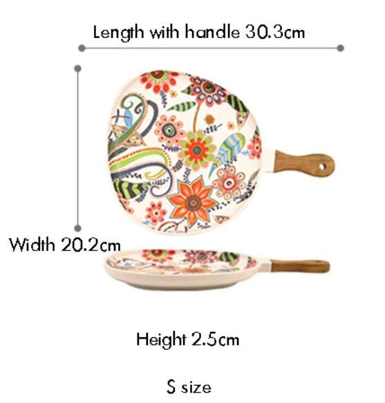 Ceramic Salad Plates with Handle,Porcelain Dinner Plates,Colorful Floral Pattern Serving Plate for Desserts Sandwiches Dishes 접시 MU Group