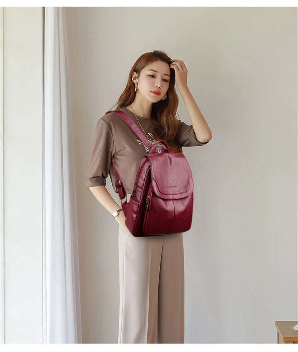 Genuine Women Leather Backpack Fashion Female Shoulder Bag Sac a Dos Ladies Bagpack Mochilas School Bags For Teenage Girls 2024 MU Group