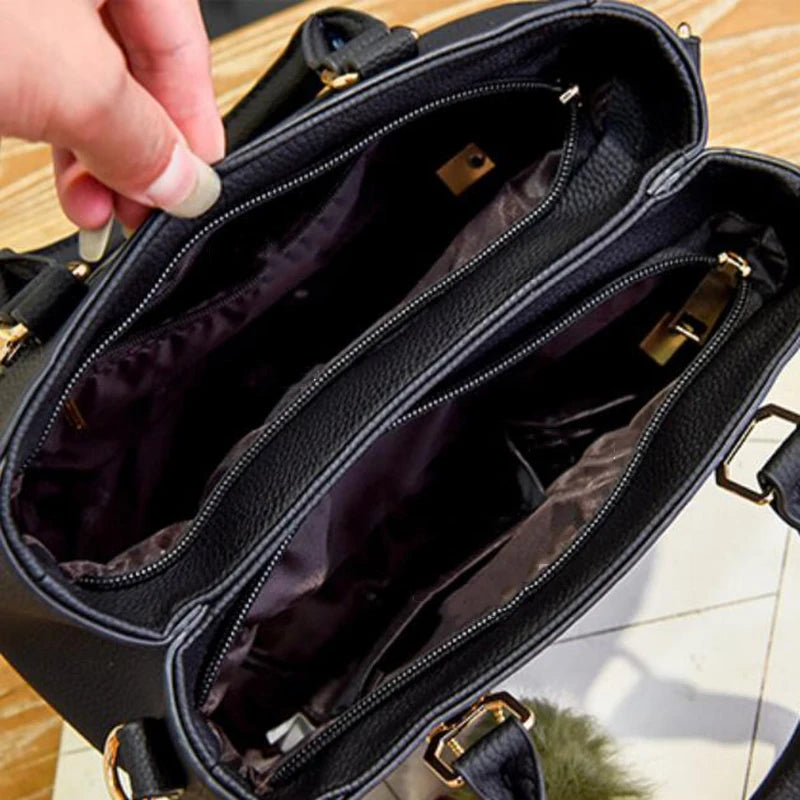 Yogodlns women beading pendant handbag ladies embossed shoulder bag ladies Messenger bag hairball bags high quality bag MU Group