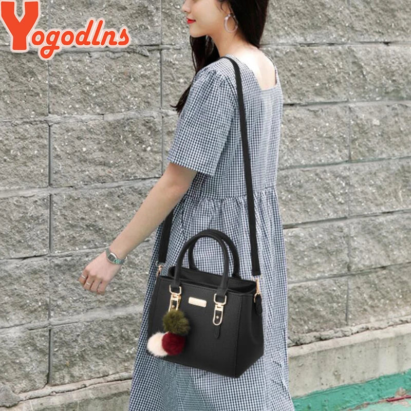 Yogodlns women beading pendant handbag ladies embossed shoulder bag ladies Messenger bag hairball bags high quality bag MU Group