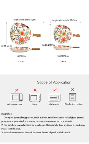 Ceramic Salad Plates with Handle,Porcelain Dinner Plates,Colorful Floral Pattern Serving Plate for Desserts Sandwiches Dishes 접시 MU Group
