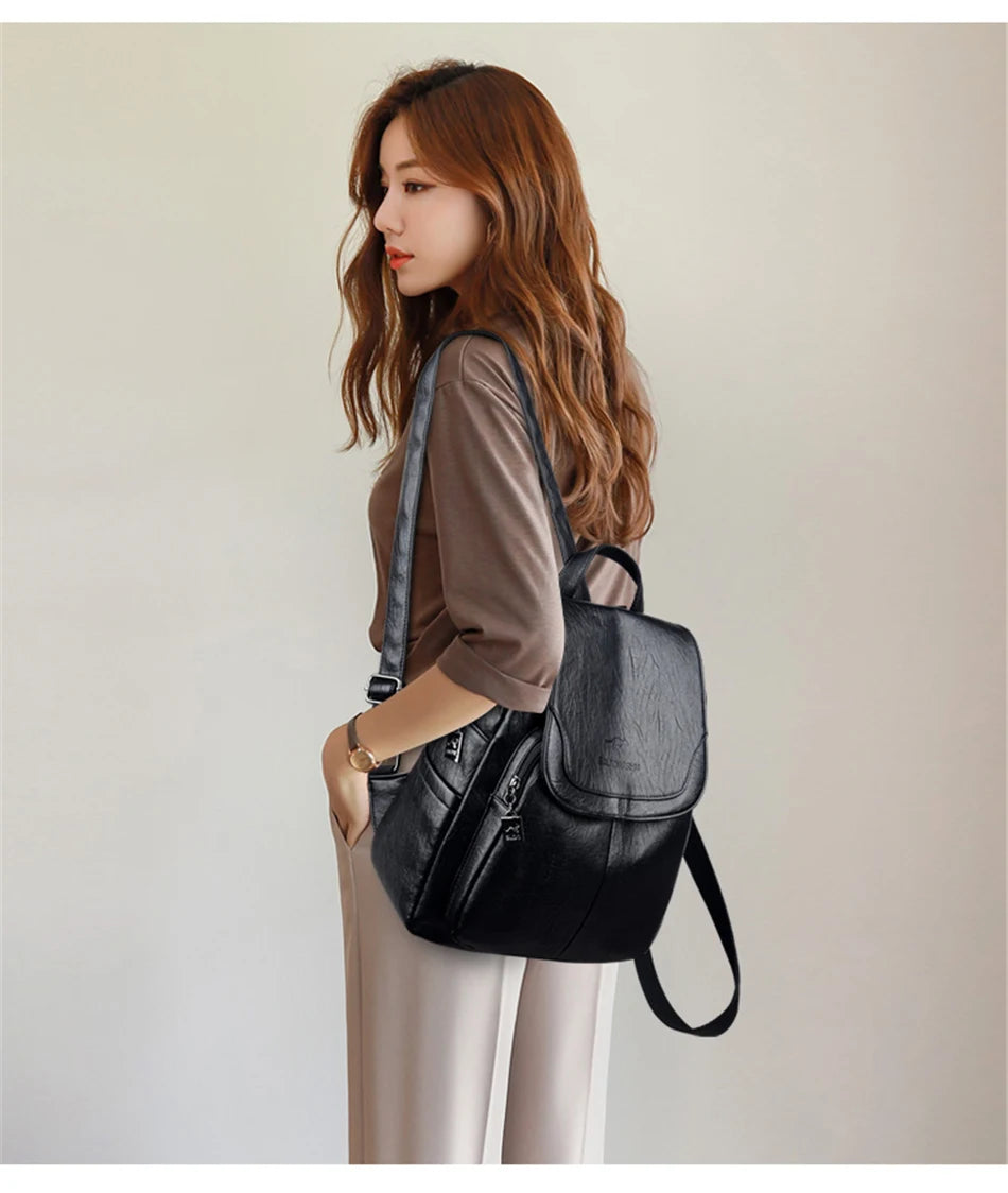 Genuine Women Leather Backpack Fashion Female Shoulder Bag Sac a Dos Ladies Bagpack Mochilas School Bags For Teenage Girls 2024 MU Group