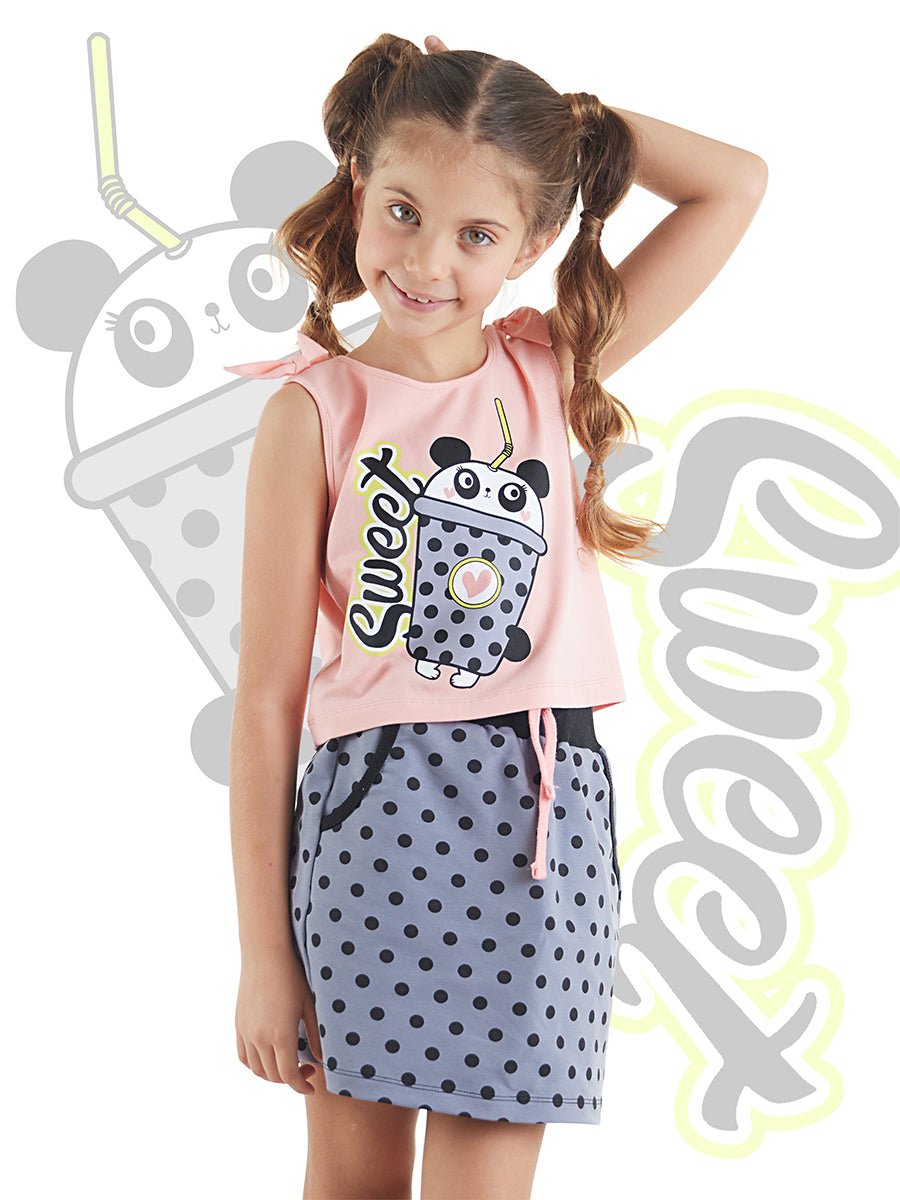 panda milkshake kiz çocuk t-shirt etek takim - Justyol