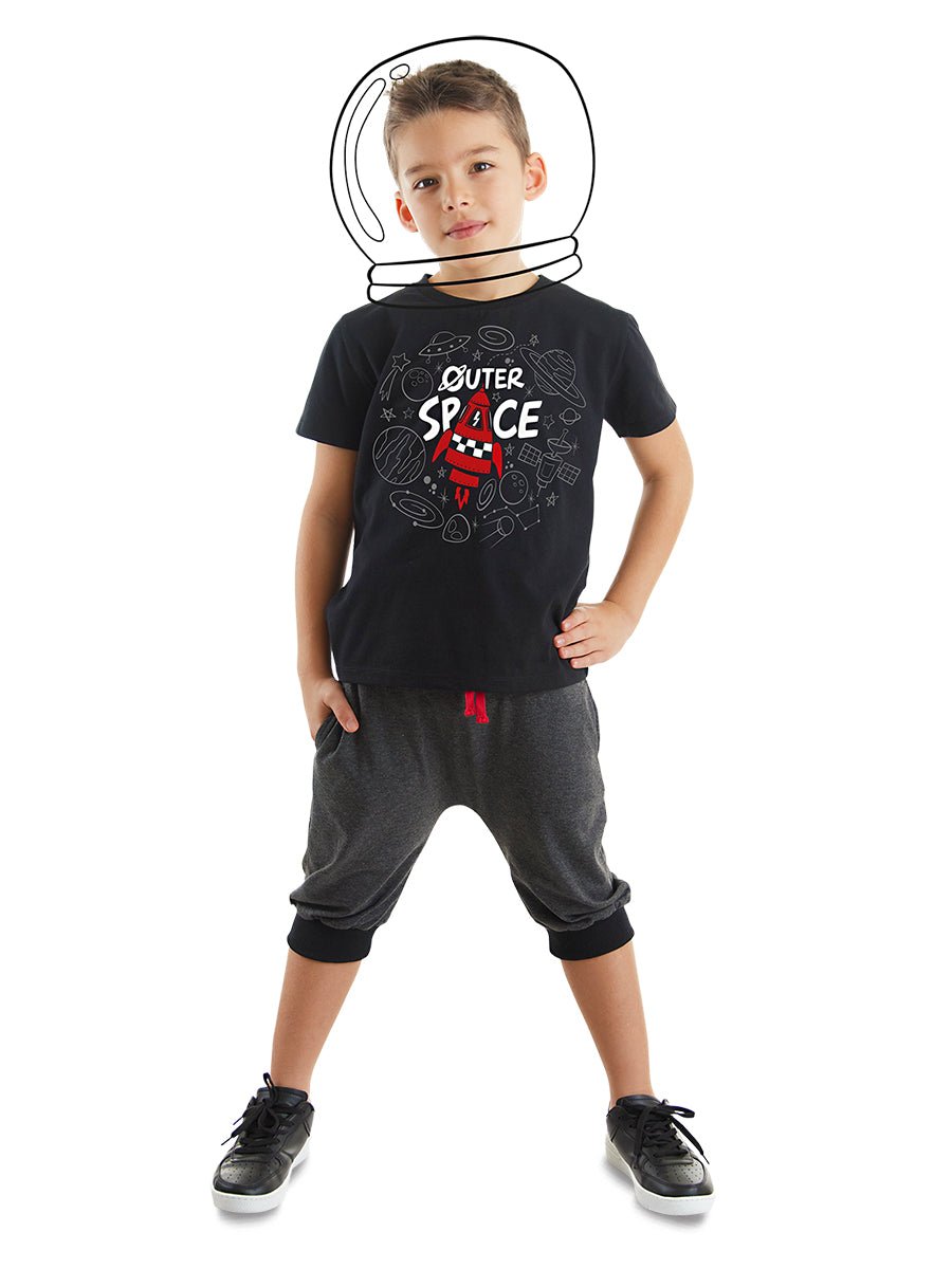 uzay roketi erkek çocuk t-shirt kapri şort takim - Justyol