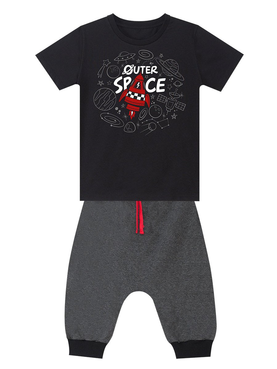 uzay roketi erkek çocuk t-shirt kapri şort takim - Justyol