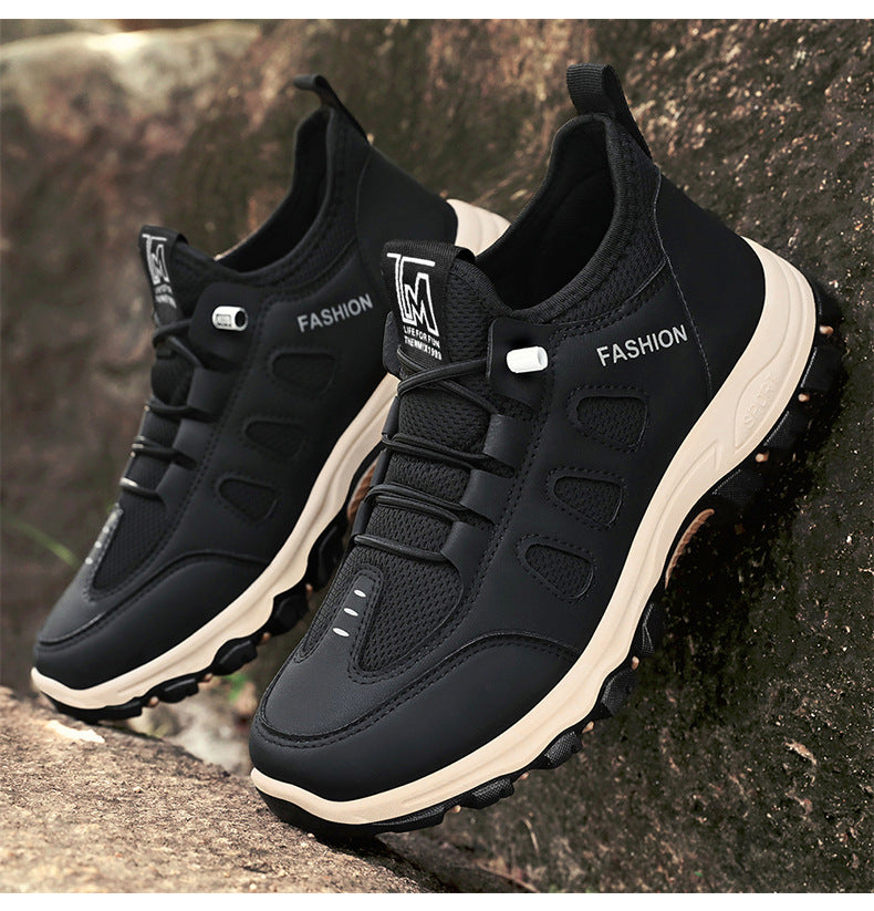 Men Soft Hiking Shoes Summer Breathable Mesh Sneakers Light Black Hike Footwear Walking Shoes Outdoor Shoes Climbing Shoe Male MU Group