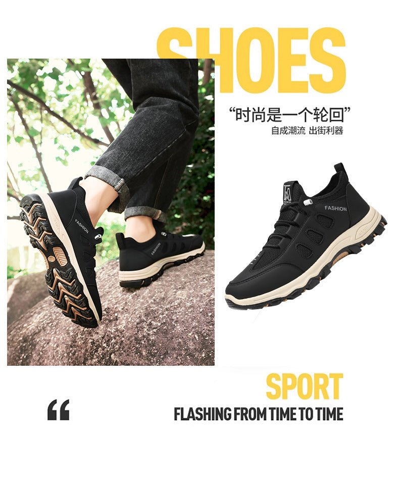 Men Soft Hiking Shoes Summer Breathable Mesh Sneakers Light Black Hike Footwear Walking Shoes Outdoor Shoes Climbing Shoe Male MU Group
