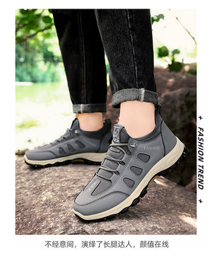 Men Soft Hiking Shoes Summer Breathable Mesh Sneakers Light Black Hike Footwear Walking Shoes Outdoor Shoes Climbing Shoe Male MU Group