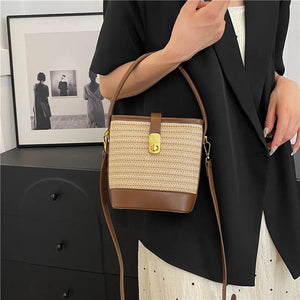 Women’s Fashion Trends Straw Bucket Bag Female Summer Handmade Woven Shoulder Bags Ladies Shopping Purse New Beach Bags Handbags MU Group