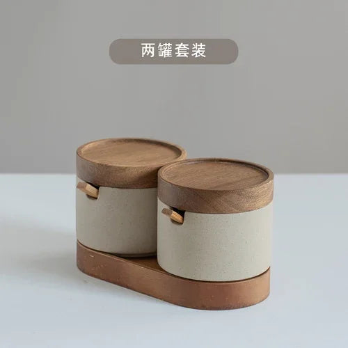 Japanese Kitchen Spice Jar Combination Salt and Pepper Shaker Oil Pot Set Ceramic Seasoning Jar Home Solid Color Seasoning Tool MU Group