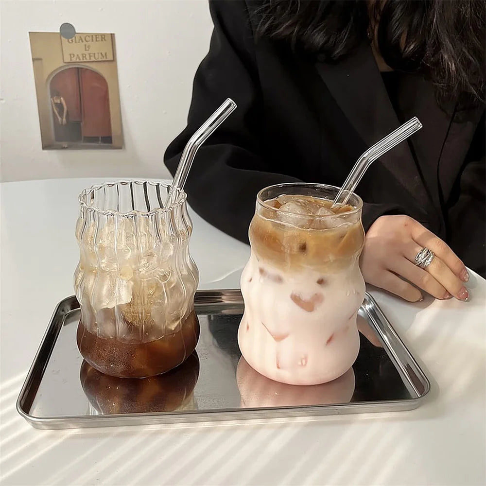 1pc Glass Cup 530ml Water Glasses Stripe Mug Heat-resistant Tumbler Drinkware Perfect For Tea Juice Milk Coffee For Party MU Group