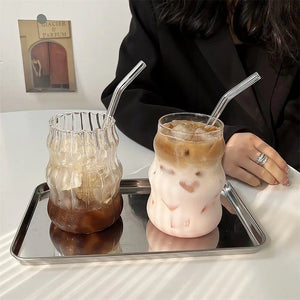 1pc Glass Cup 530ml Water Glasses Stripe Mug Heat-resistant Tumbler Drinkware Perfect For Tea Juice Milk Coffee For Party MU Group