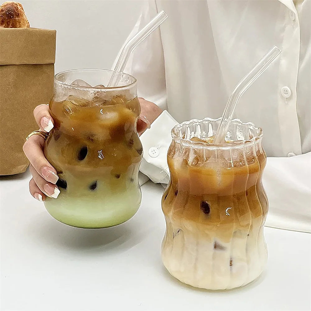1pc Glass Cup 530ml Water Glasses Stripe Mug Heat-resistant Tumbler Drinkware Perfect For Tea Juice Milk Coffee For Party MU Group