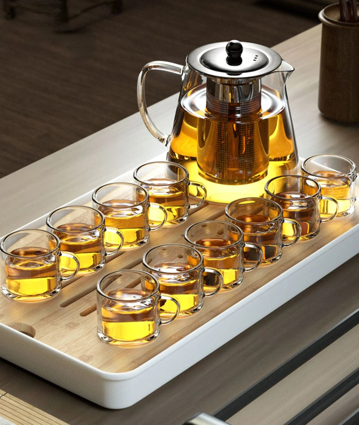 Heat Resistant Glass Teapot with Stainless Steel Tea Strainer Infuser Flower Kettle Kung Fu Teaware Set Puer Oolong Pot MU Group