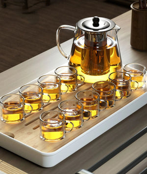 Heat Resistant Glass Teapot with Stainless Steel Tea Strainer Infuser Flower Kettle Kung Fu Teaware Set Puer Oolong Pot MU Group