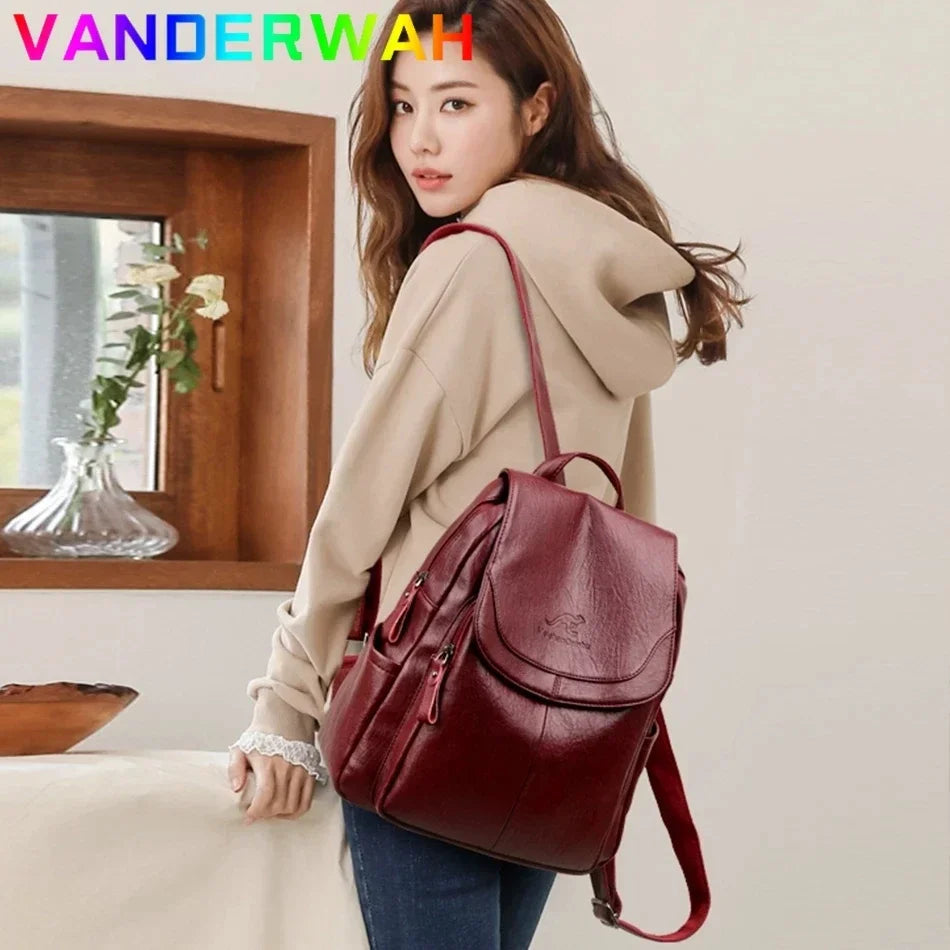 Genuine Women Leather Backpack Fashion Female Shoulder Bag Sac a Dos Ladies Bagpack Mochilas School Bags For Teenage Girls 2024 MU Group