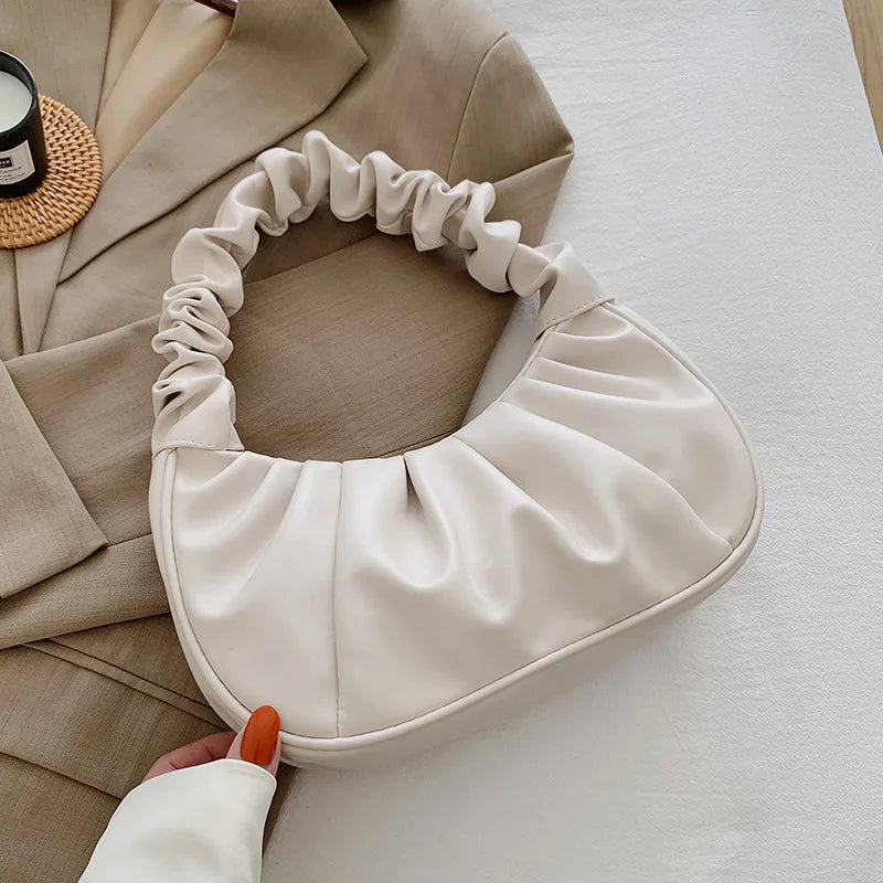 New Summer Pleated Handlebags For Women PU Cloud Bags Leisure Armpit Bag Shopping Shoulder Bags Dumpling Handbag Female MU Group