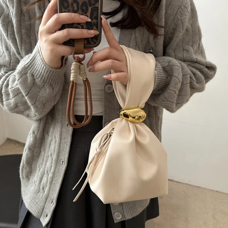 New Mini PU Leather Underarm Pleated Bag For Women Fashion Designer Female Retro Shoulder Bag Handbags And Purses MU Group