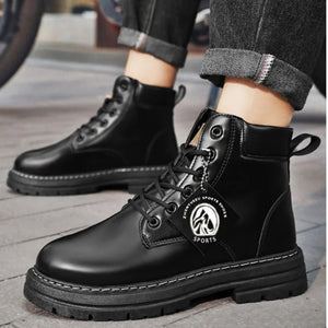 Men's Boots High Top Ankle Boots Trend Men Shoes Non-Slip Lace-Up Leather Shoes Men Wear-Resistant Hiking Boot Botas Para Hombre MU Group