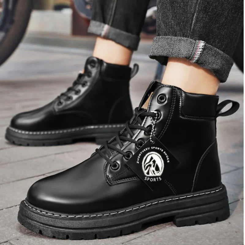 Men's Boots High Top Ankle Boots Trend Men Shoes Non-Slip Lace-Up Leather Shoes Men Wear-Resistant Hiking Boot Botas Para Hombre MU Group