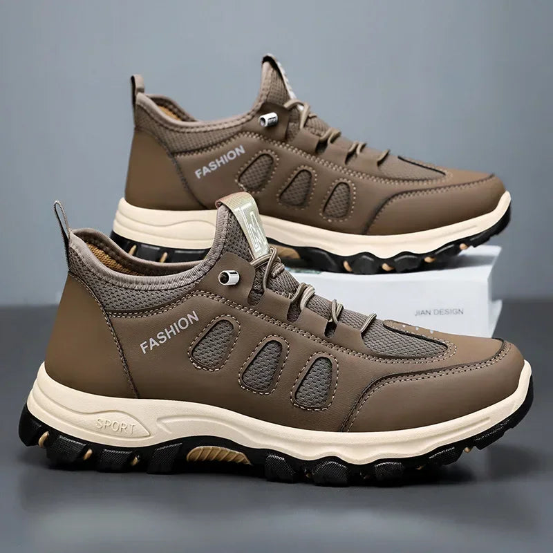 Men Soft Hiking Shoes Summer Breathable Mesh Sneakers Light Black Hike Footwear Walking Shoes Outdoor Shoes Climbing Shoe Male MU Group