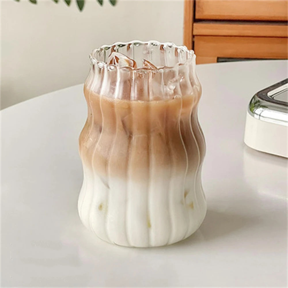 1pc Glass Cup 530ml Water Glasses Stripe Mug Heat-resistant Tumbler Drinkware Perfect For Tea Juice Milk Coffee For Party MU Group