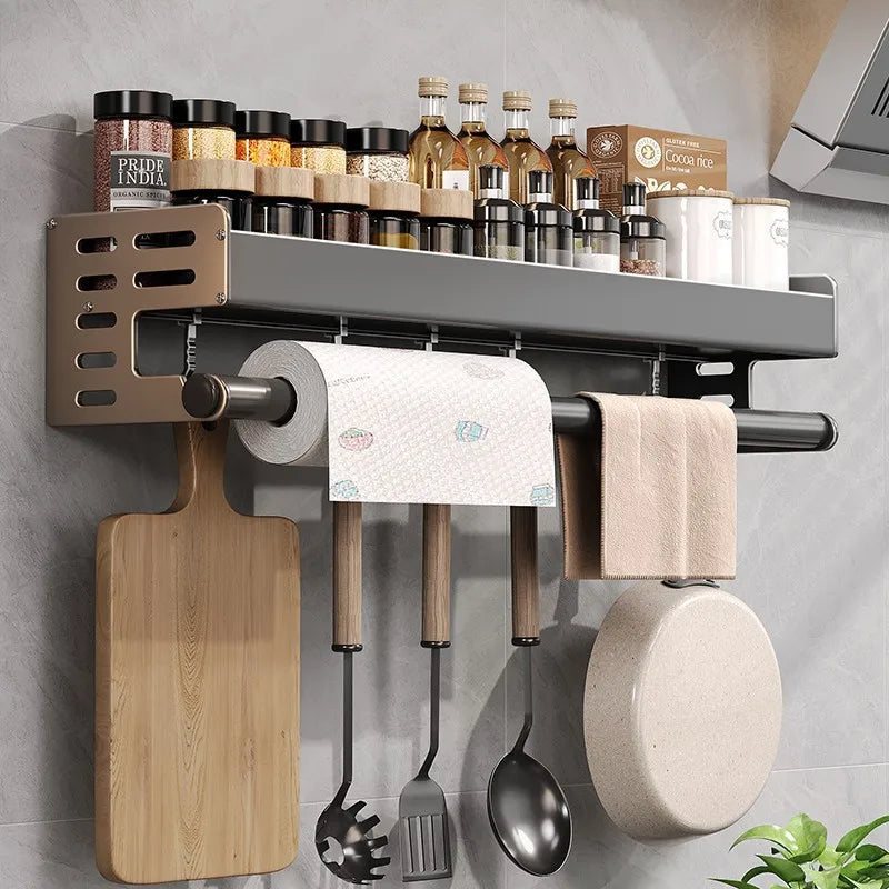 Stylish Wall-Mounted Kitchen Condiment Rack with Storage Box Multifunctional Household Utensil Rack with Oil Vinegar Dispenser MU Group