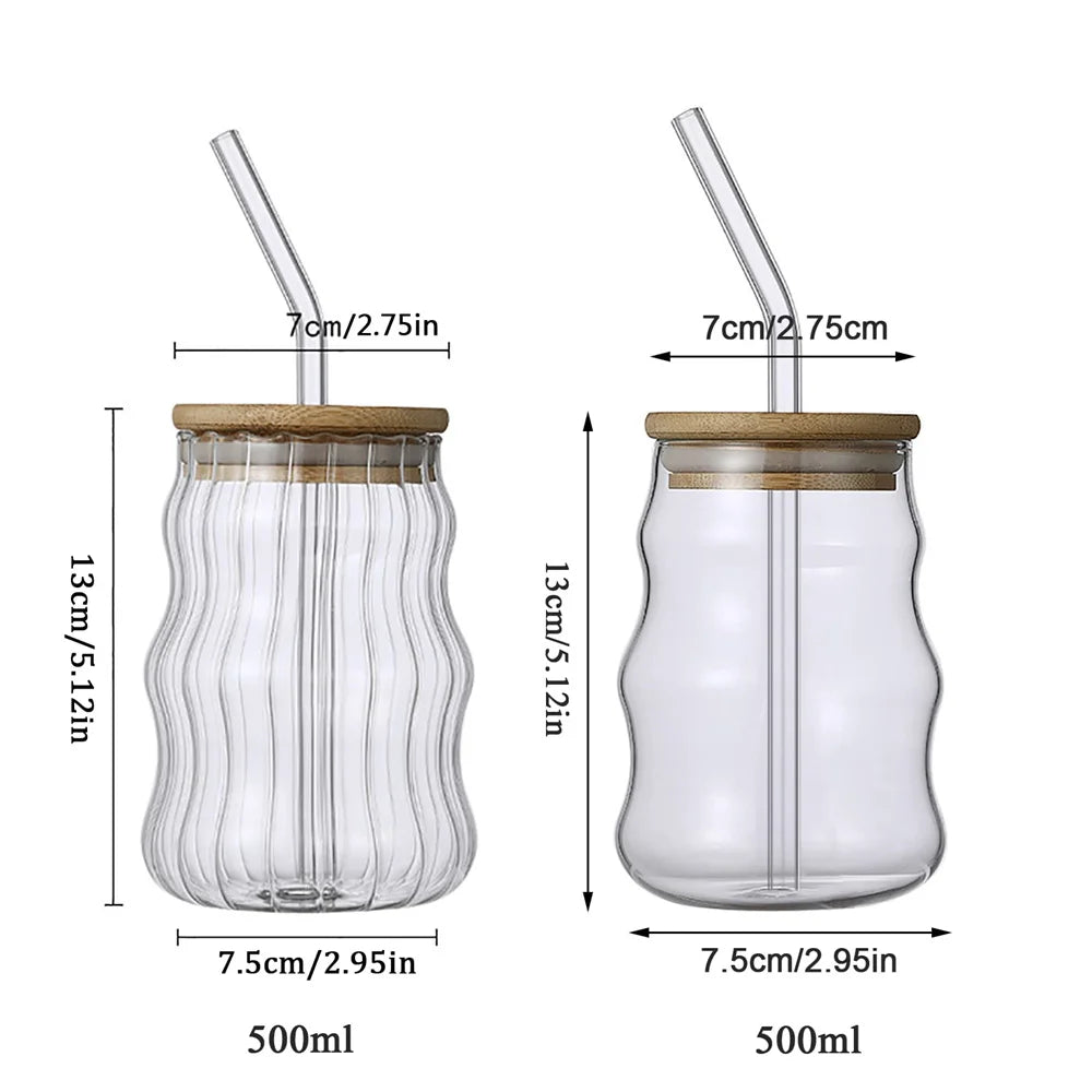 1pc Glass Cup 530ml Water Glasses Stripe Mug Heat-resistant Tumbler Drinkware Perfect For Tea Juice Milk Coffee For Party MU Group