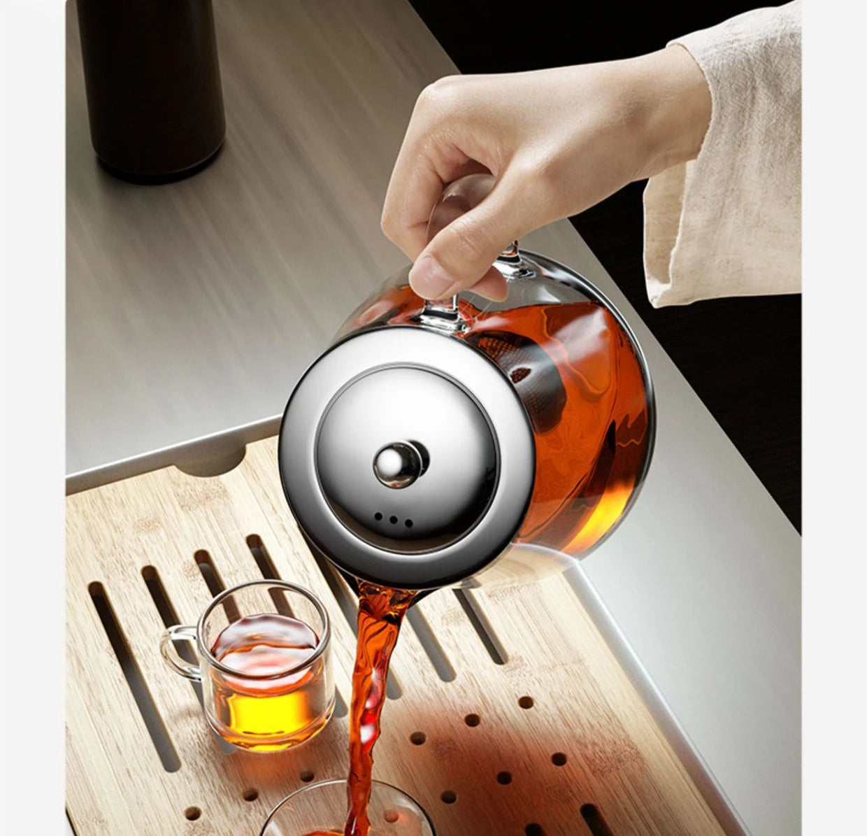 Heat Resistant Glass Teapot with Stainless Steel Tea Strainer Infuser Flower Kettle Kung Fu Teaware Set Puer Oolong Pot MU Group