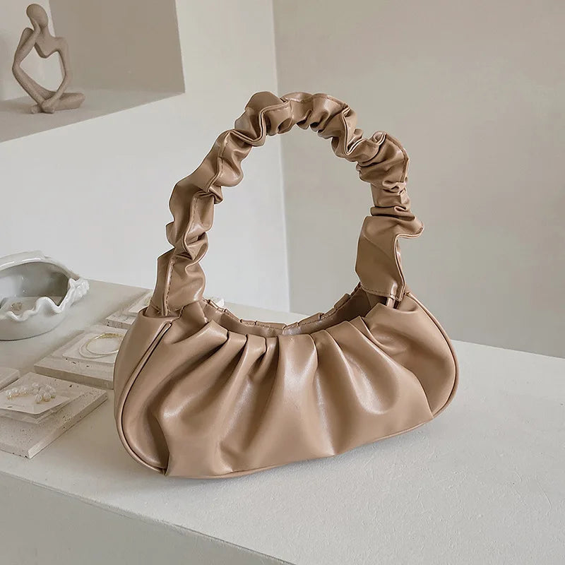 New Summer Pleated Handlebags For Women PU Cloud Bags Leisure Armpit Bag Shopping Shoulder Bags Dumpling Handbag Female MU Group