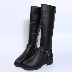 Women Knee High Boots Platform Long Boots Low Heels Round Toe Shoes New Zip Brown High Boot Vintage Pu Leather Women Boots 2025 MU Group