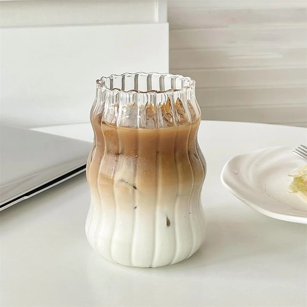 1pc Glass Cup 530ml Water Glasses Stripe Mug Heat-resistant Tumbler Drinkware Perfect For Tea Juice Milk Coffee For Party MU Group
